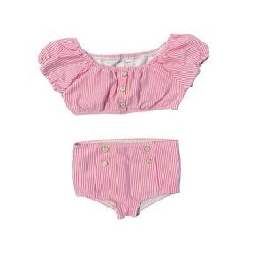 New Janie and Jack PINK PINSTRIPE SEERSUCKER Retro 2 PC Tankini Bathing Suit 7